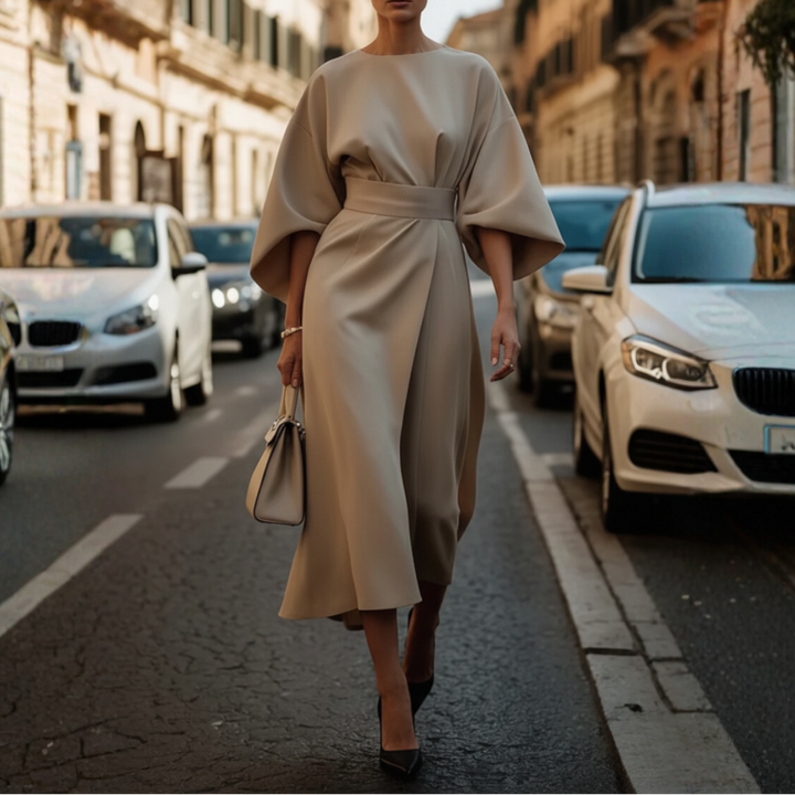 Abito Donna con Maniche a Palloncino e Cintura