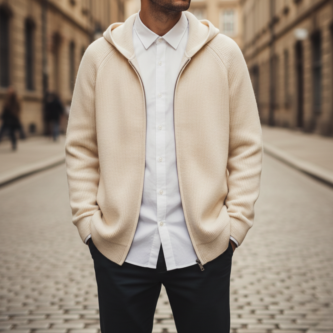 Cardigan Uomo con Cappuccio in Maglia Disponibile