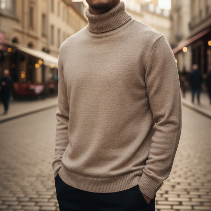 Maglione uomo con collo alto in materiale misto maniche lunghe