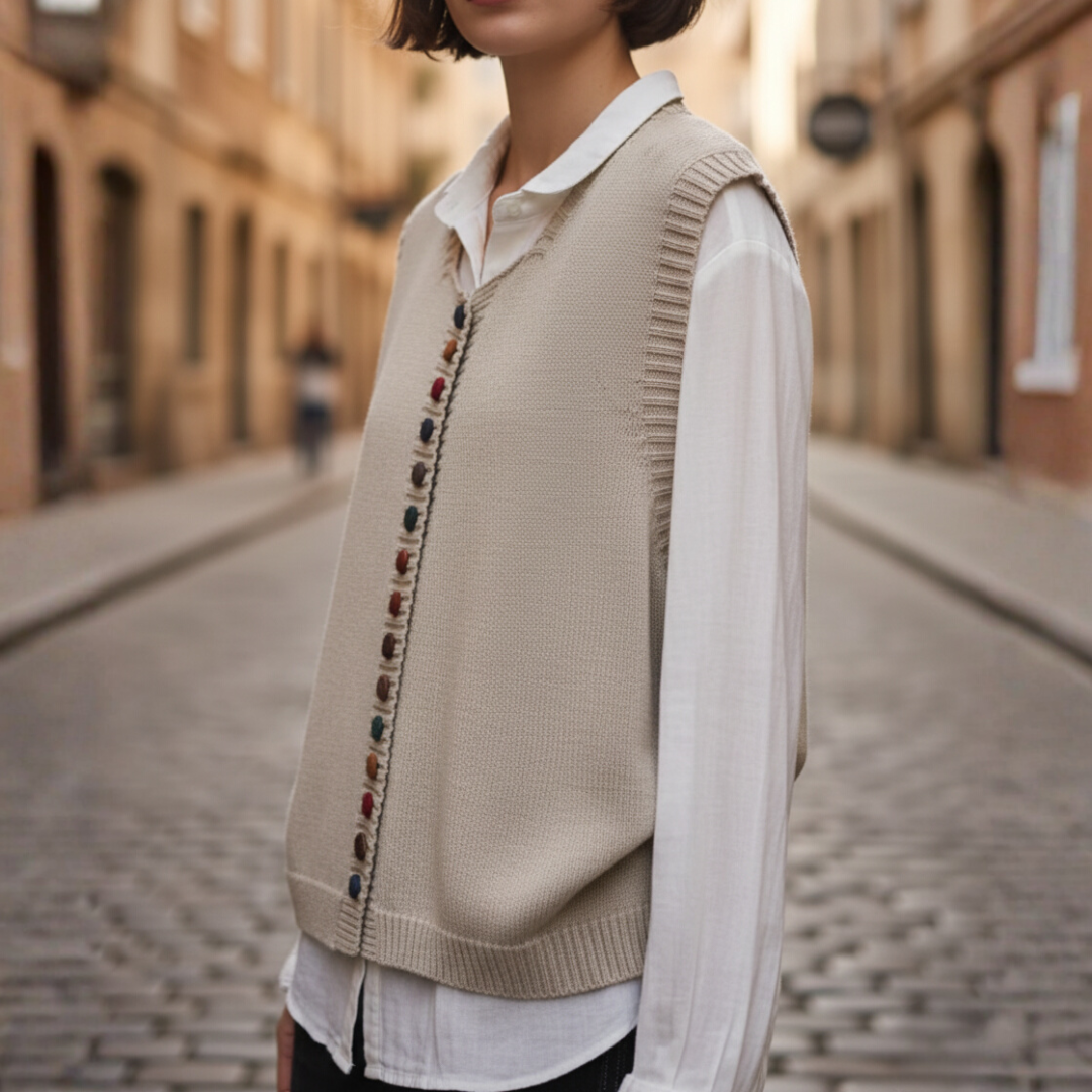 Gilet Maglia Donna Lana Acrilico Bottoni Colorati