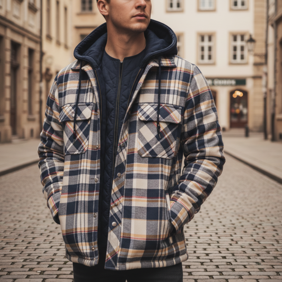 Giacca Uomo Flanella con Cappuccio e Zip