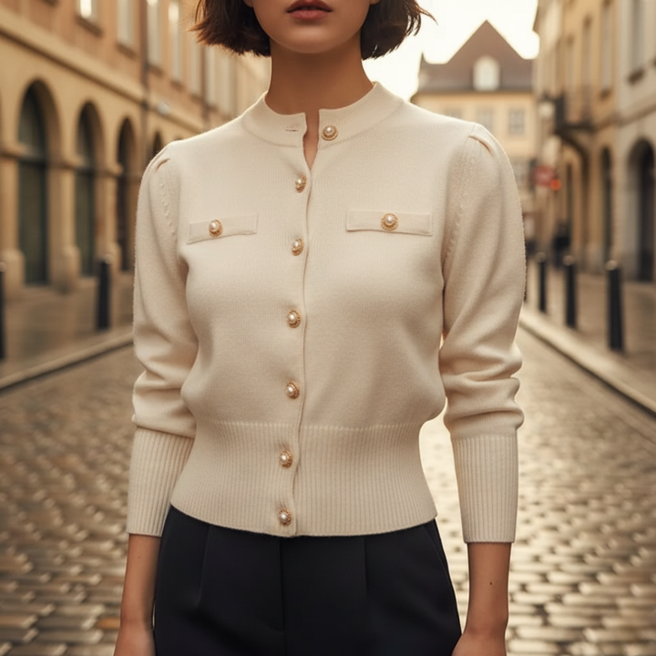 Cardigan Donna con Bottoni in Tessuto Misto