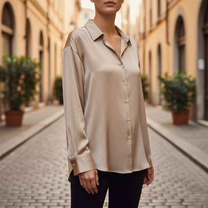 Donna Camicia Raso Lucido Bottoni