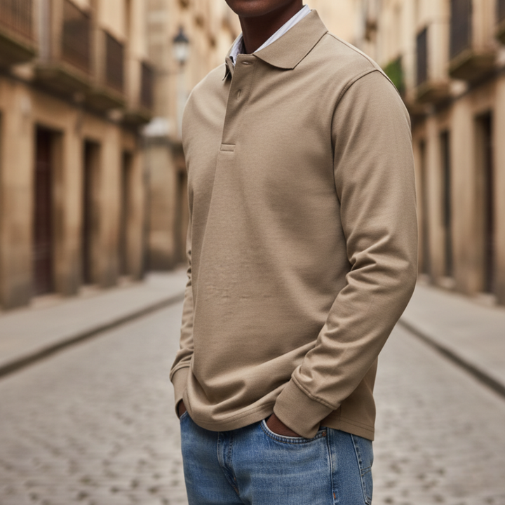 Polo Uomo a Maniche Lunghe con Colletto e Bottone