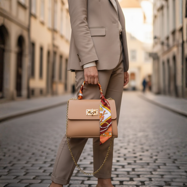 Women's Bag Faux Leather with Handle and Decorative Chain