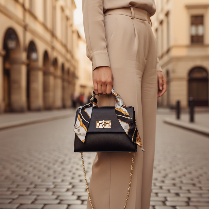 Women's Bag Faux Leather with Handle and Decorative Chain