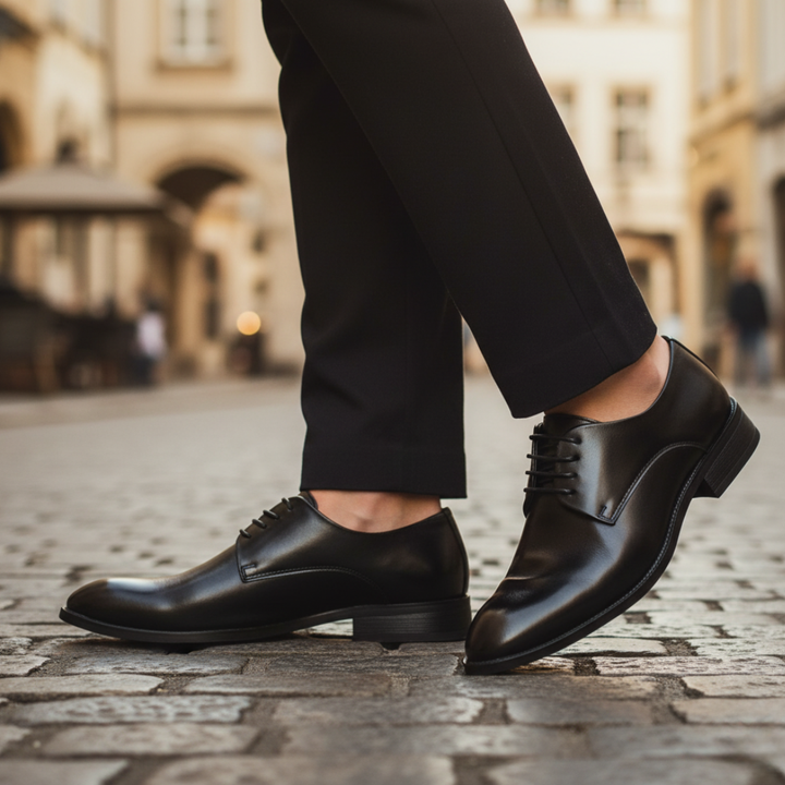 Scarpe derby uomo in pelle sintetica nera e marrone