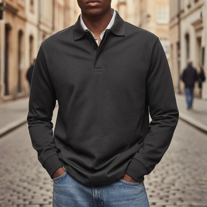 Polo Uomo a Maniche Lunghe con Colletto e Bottone