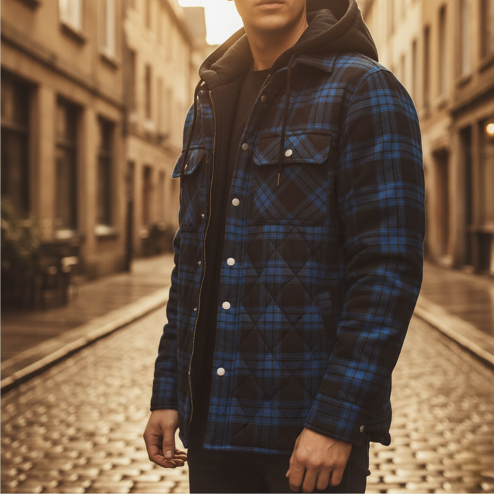 Giacca Uomo Flanella con Cappuccio e Zip