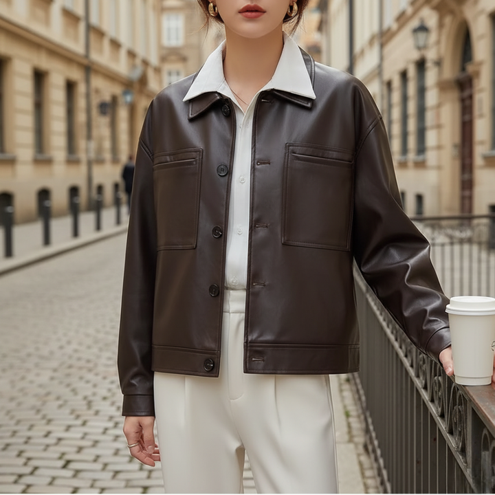 Giacca Donna Pelle Sintetica Bottoni