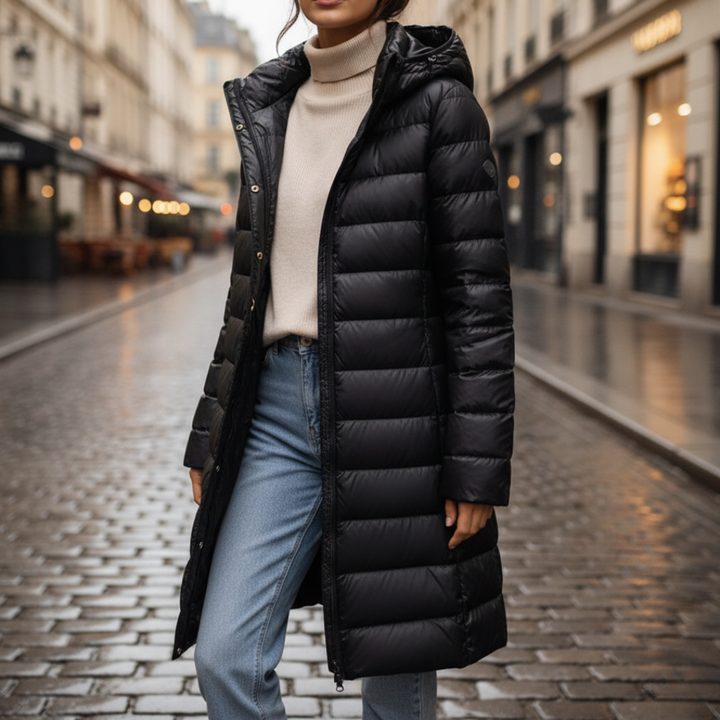 Piumino Lungo Donna Invernale con Cappuccio