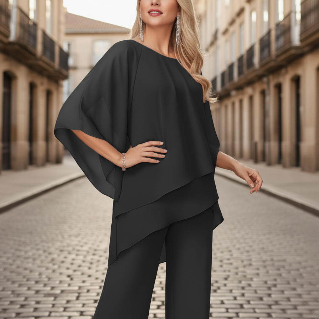 Tuta Donna Elegante con Top a Strati e Pantaloni