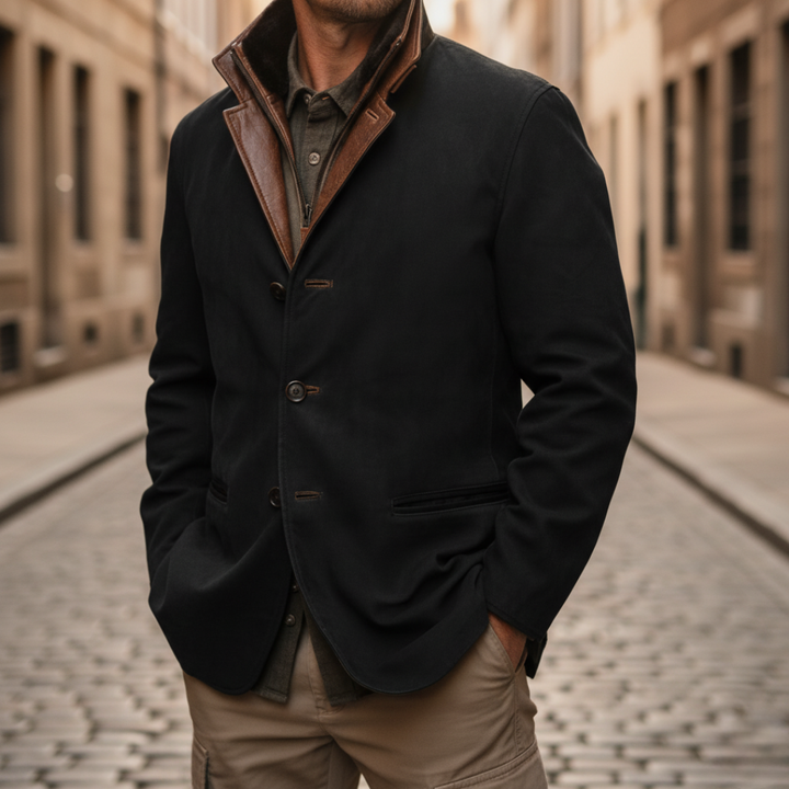 Giacca Uomo Invernale in Camoscio con Collo in Ecopelle