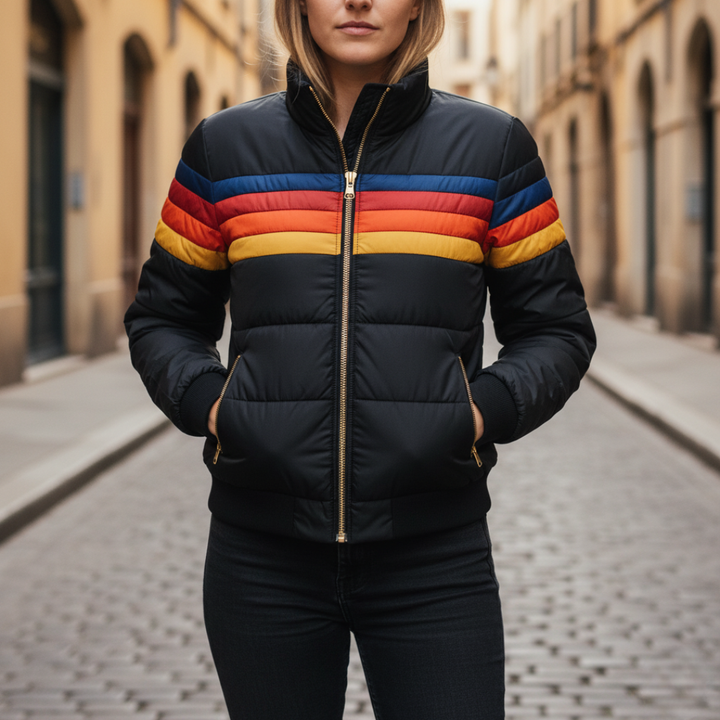 Piumino Donna Invernale Imbottito con Cappuccio e Righe