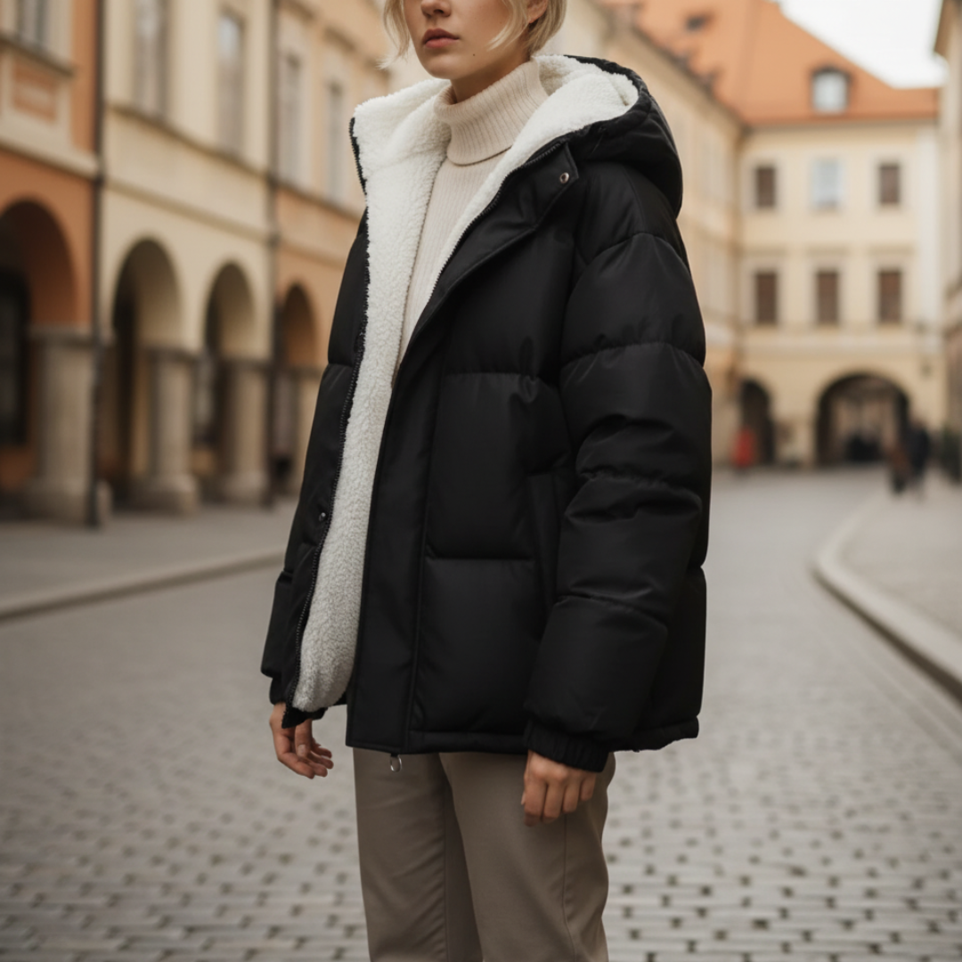 Women's Down Jacket with Hood Synthetic Fur Waterproof