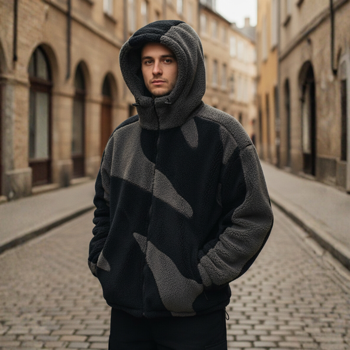 Giacca Uomo con Cappuccio e Design Camo