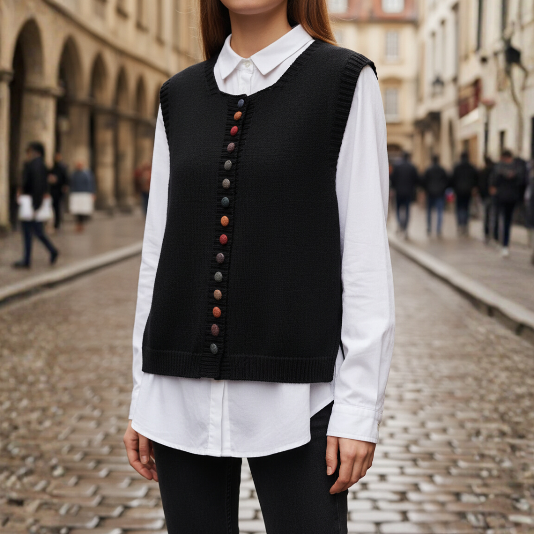 Gilet Maglia Donna Lana Acrilico Bottoni Colorati