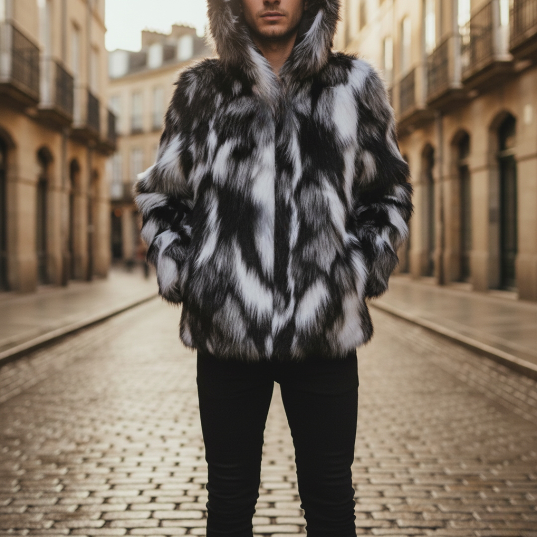 Giacca Uomo Invernale con Cappuccio in Pelliccia Sintetica