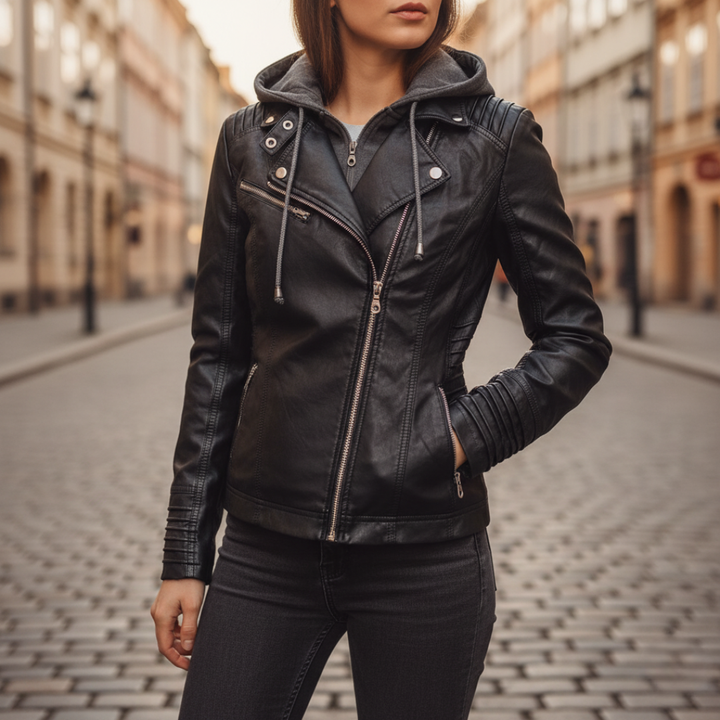 Lederjacke mit Kapuze für Damen