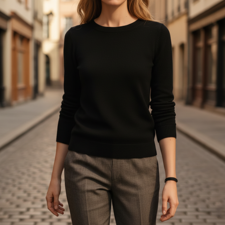 Maglione da donna girocollo basic a maniche lunghe in fine maglia