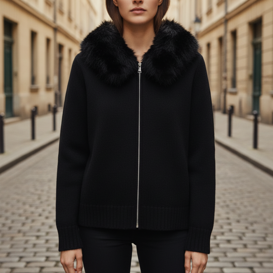 Damenjacke aus Mischgewebe mit Kragen aus Kunstpelz