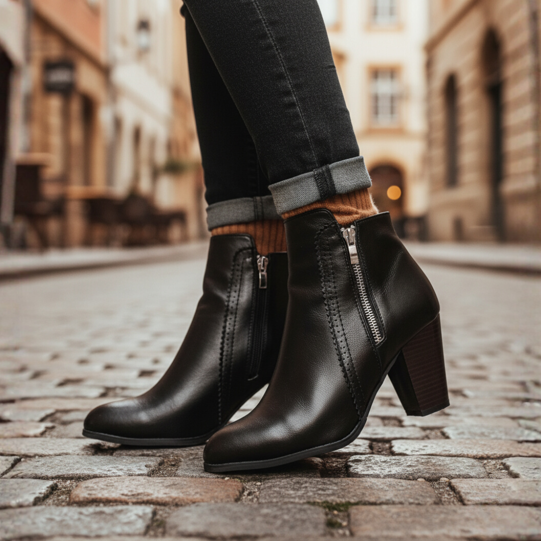 Stivaletti Donna in Pelle Sintetica con Tacco e Cerniera