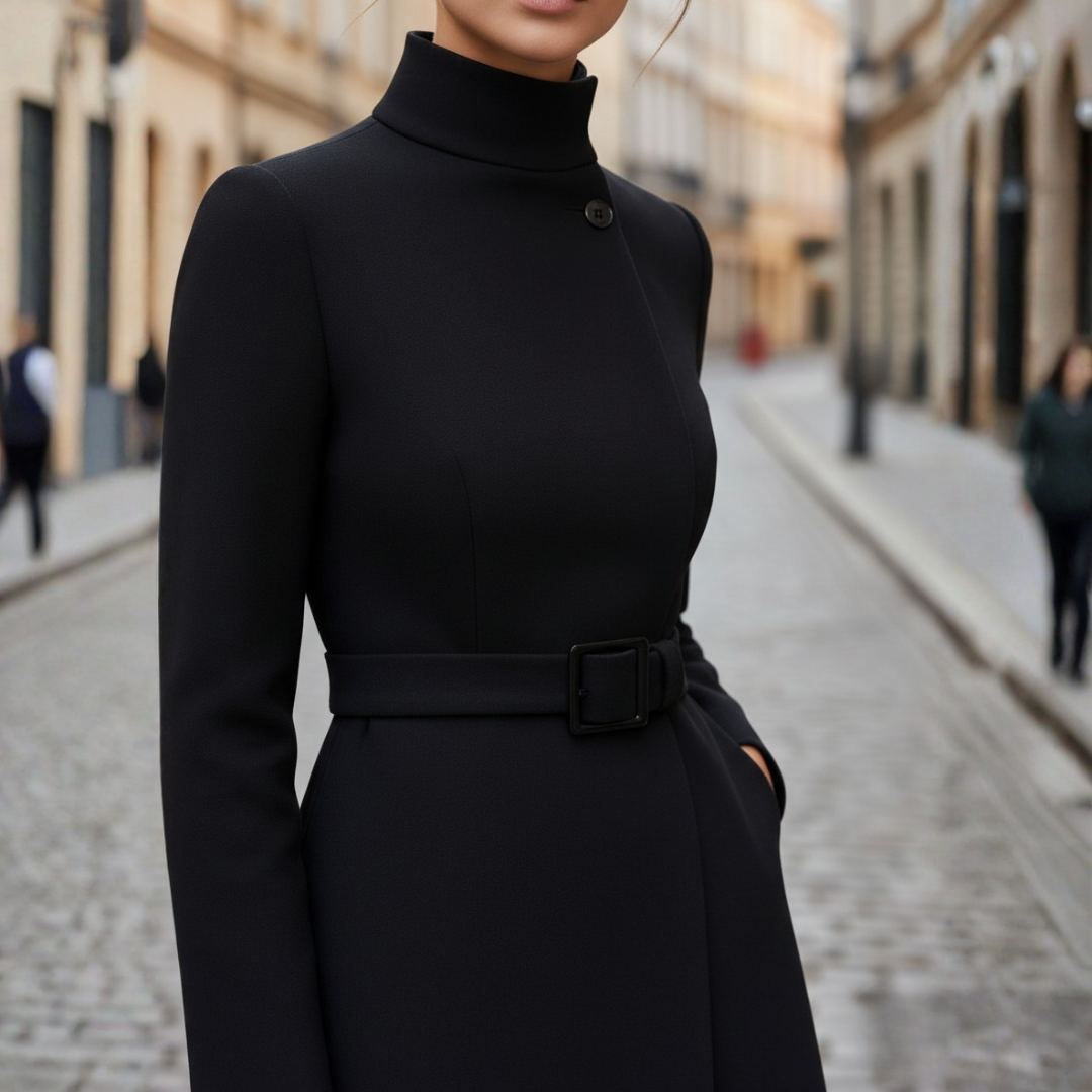 Cappotto Donna con Collo Alto e Cintura