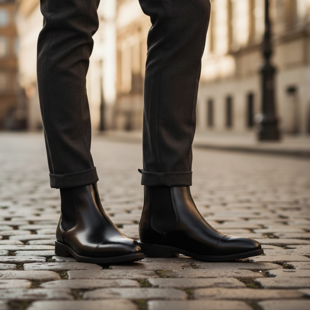 Stivali Chelsea Uomo in Pelle Sintetica Marrone con Elastico