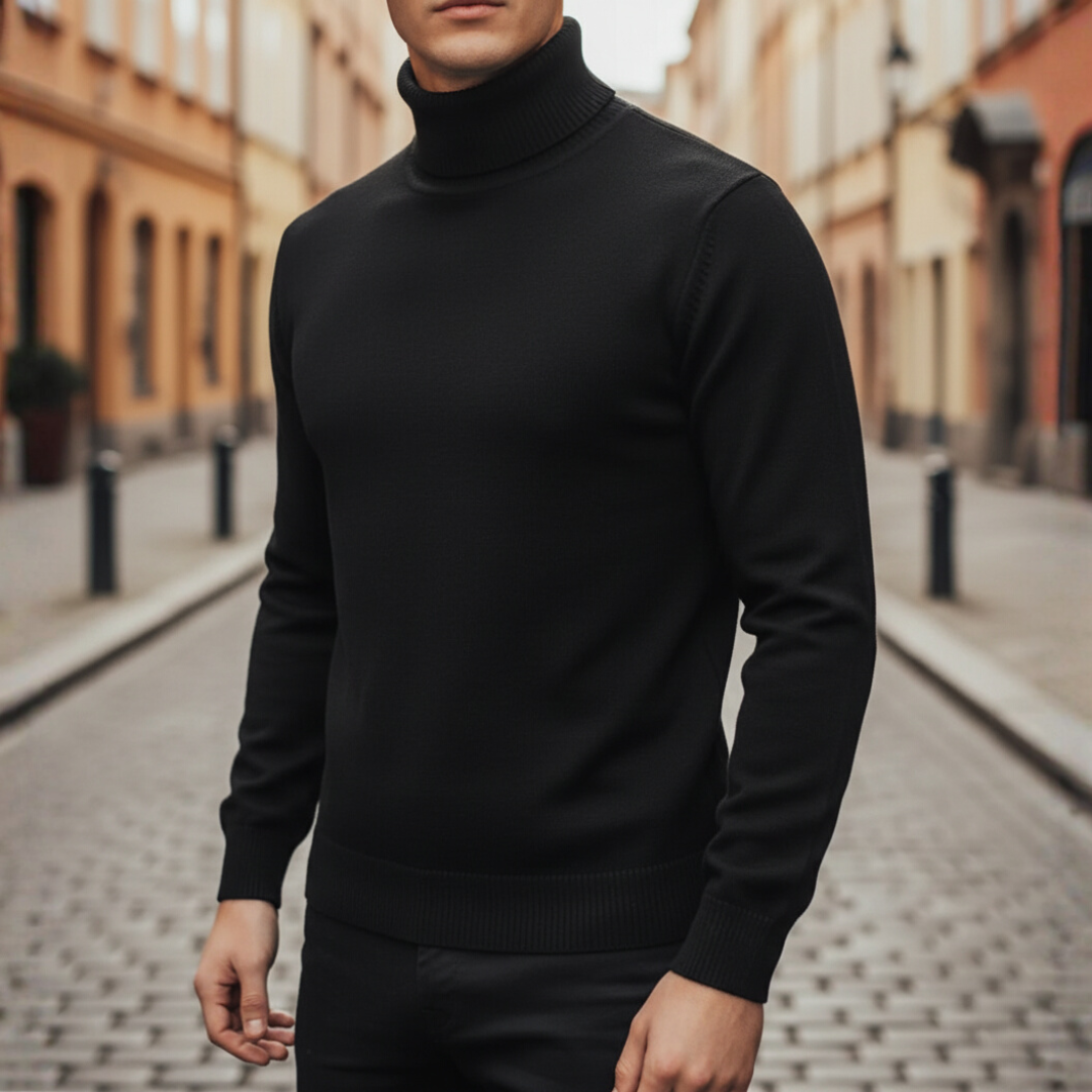 Maglione uomo con collo alto in materiale misto maniche lunghe