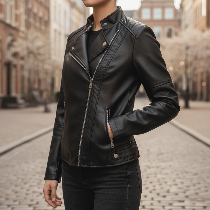 Giacca Donna in Ecopelle con Zip Frontale