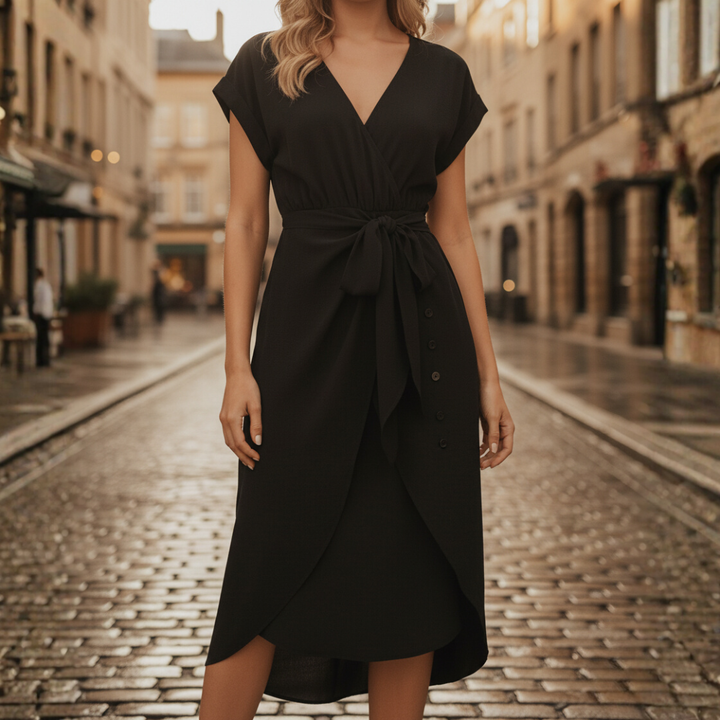 Vestito Donna in Tessuto Strutturato con Scollo a V