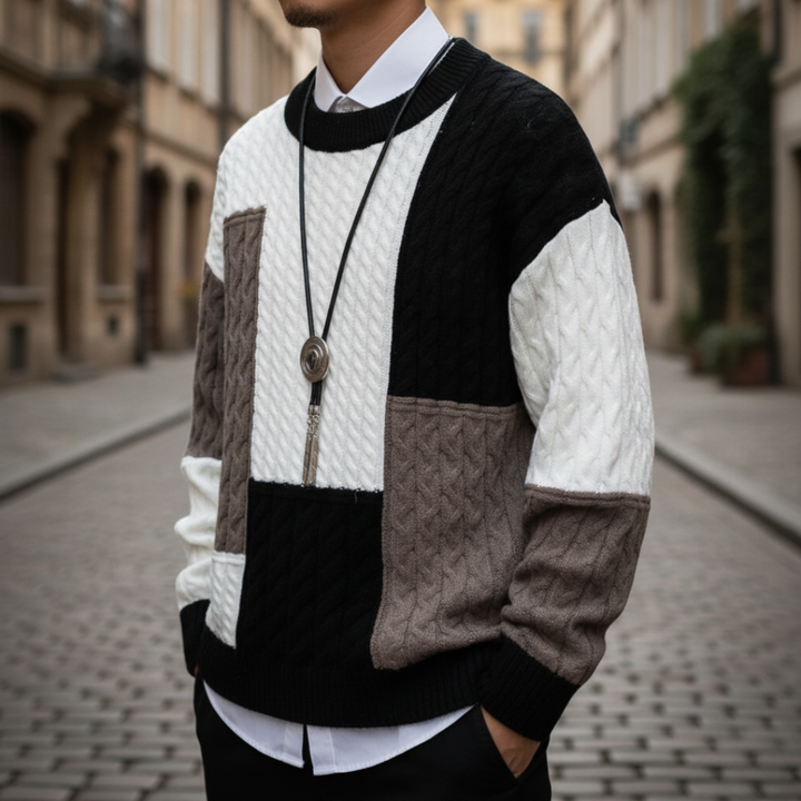 Maglione da uomo colorato in lana con motivi geometrici