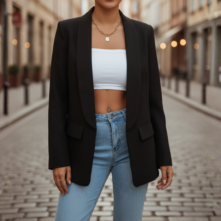 Women's Jacket in Stretch Fabric with Long Sleeves and Pockets