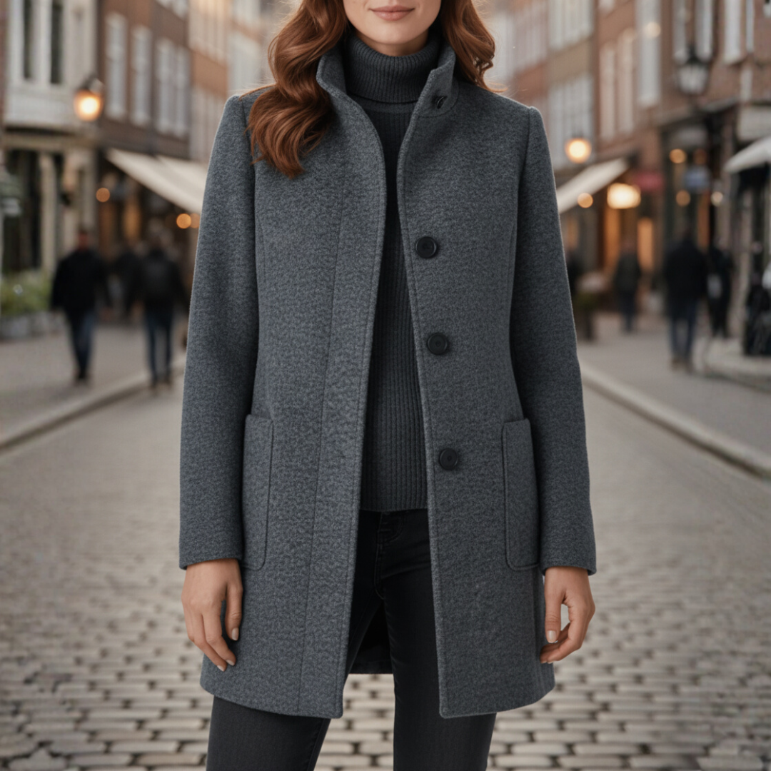 Damenmantel mit schwarzen Knöpfen