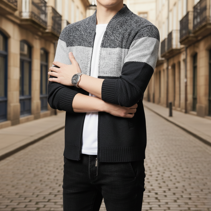 Cardigan Uomo Con Strisce E Cerniera