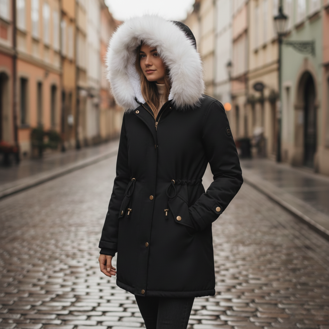 Giacca Donna Impermeabile Cappuccio Pelliccia Materiale Resistente