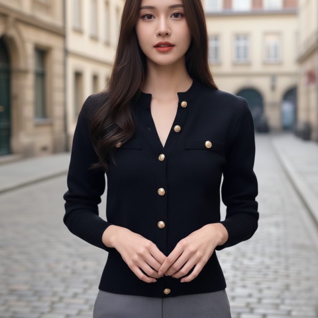 Cardigan Donna con Bottoni in Tessuto Misto