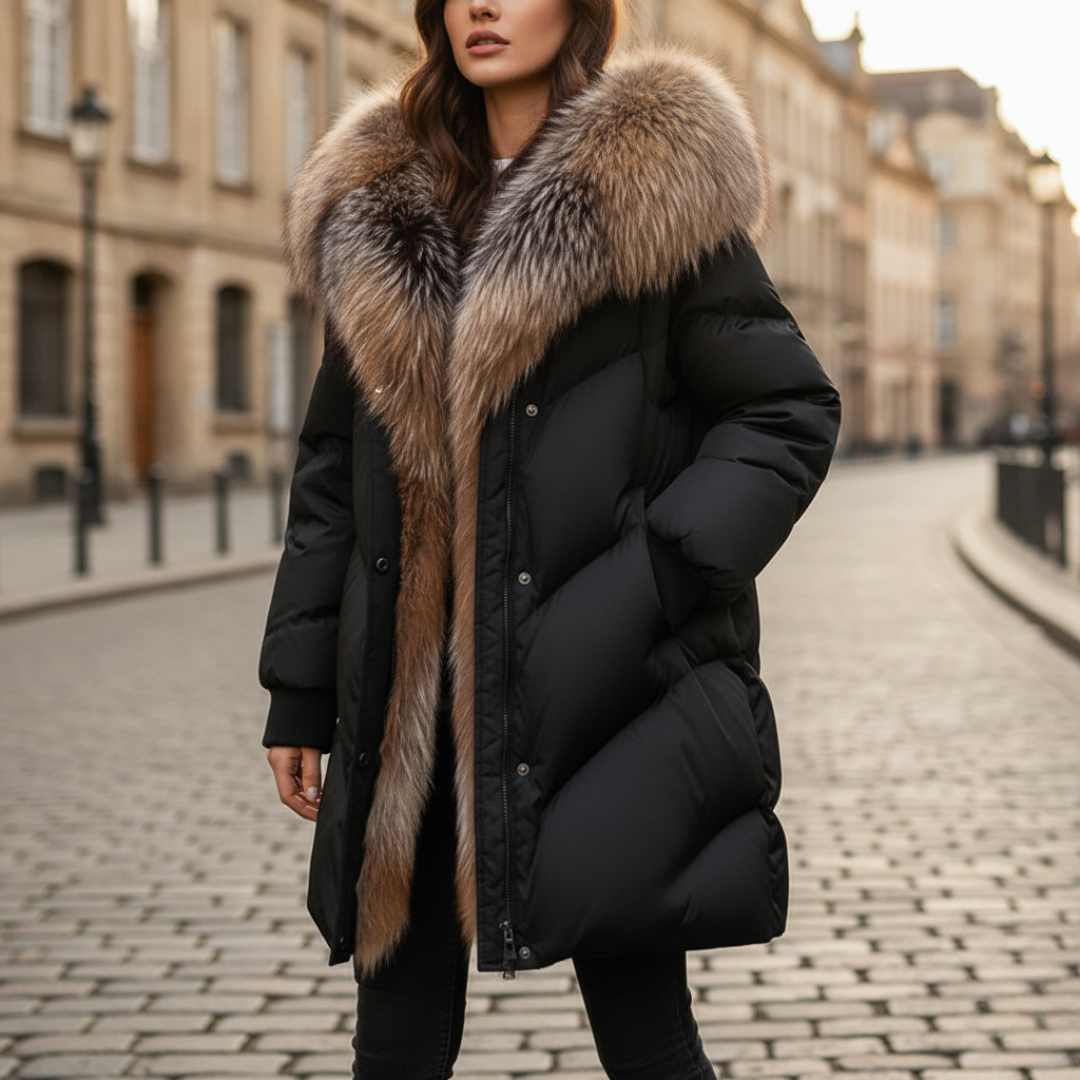 Piumino Donna in Tessuto Tecnico con Colletto in Pelliccia Sintetica
