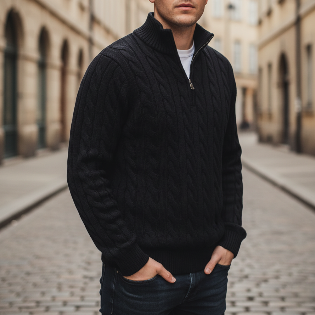 Uomo Maglione Treccia Mezza Zip