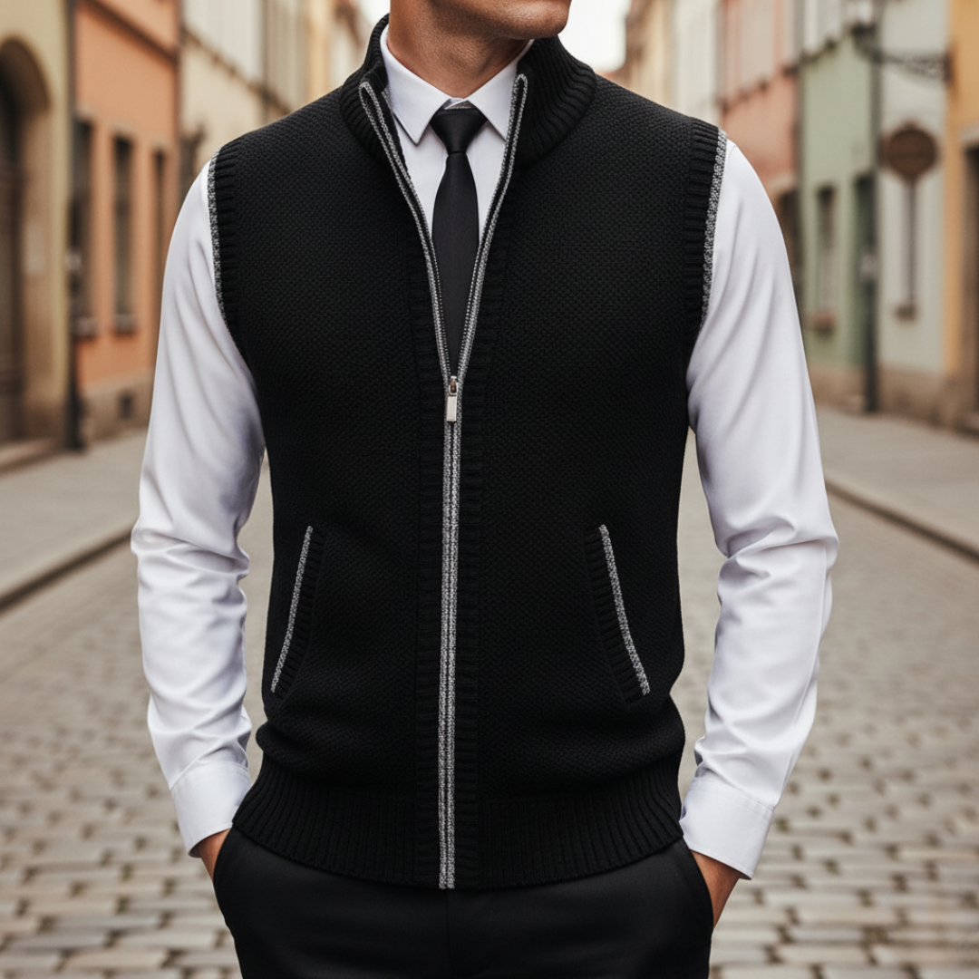 Gilet Uomo Maglione Zip Collo Alto