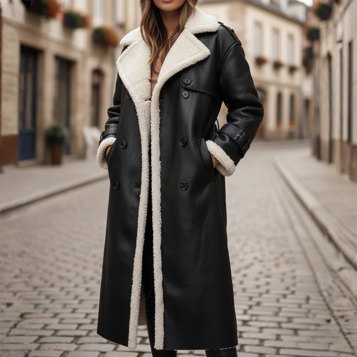 Cappotto Donna Pelle con Cappuccio Pelliccia Sintetica