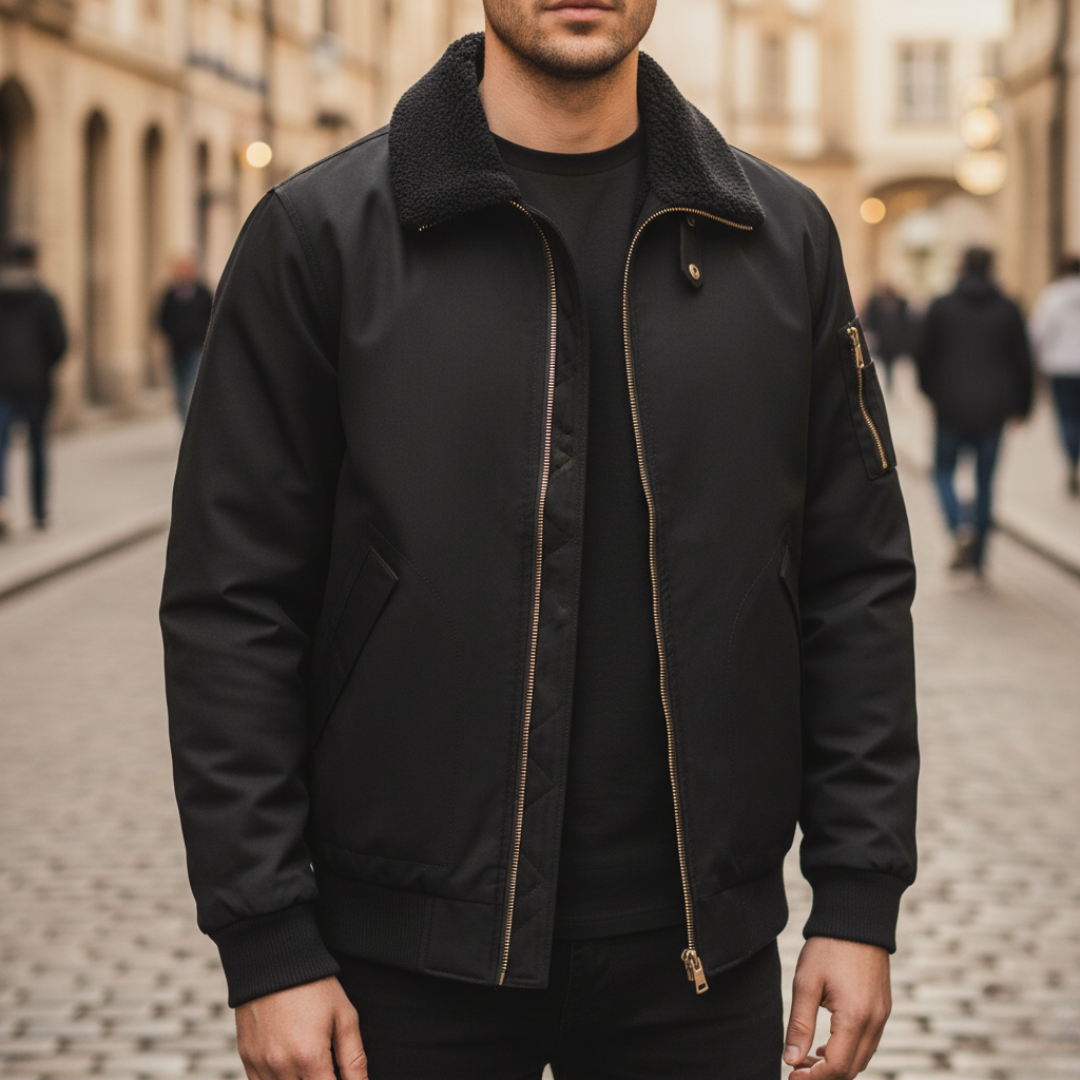 Giacca bomber da uomo con colletto shearling invernale