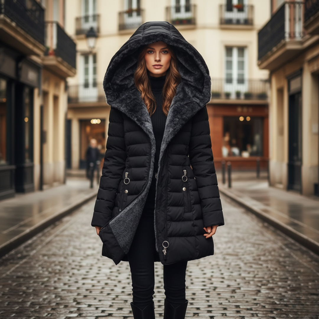 Giacca Piumino Donna Invernale Impermeabile Cappuccio Pelliccia Materiale