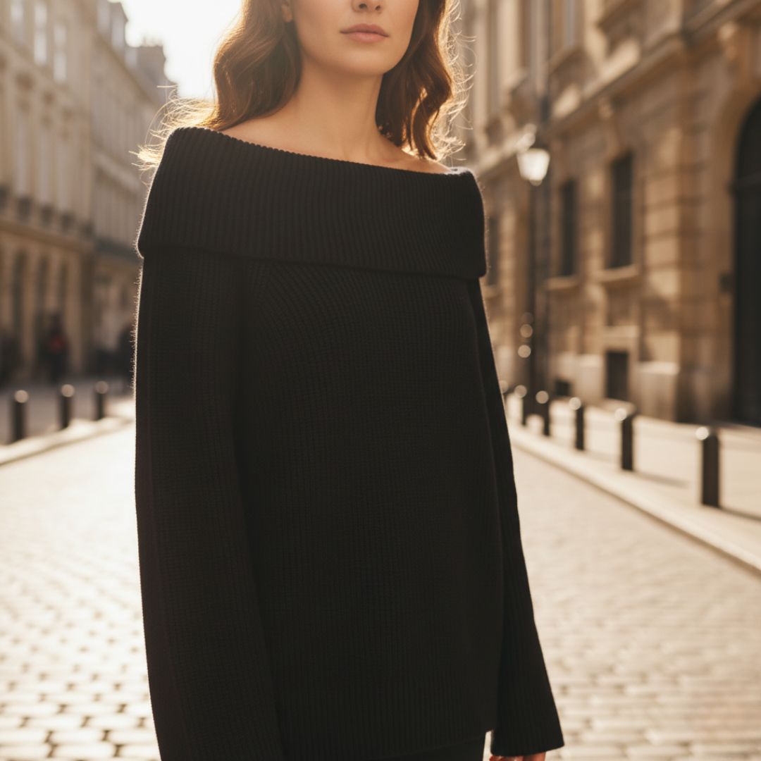 Maglia Donna Spalle Scoperte a Coste Misto Tessuti