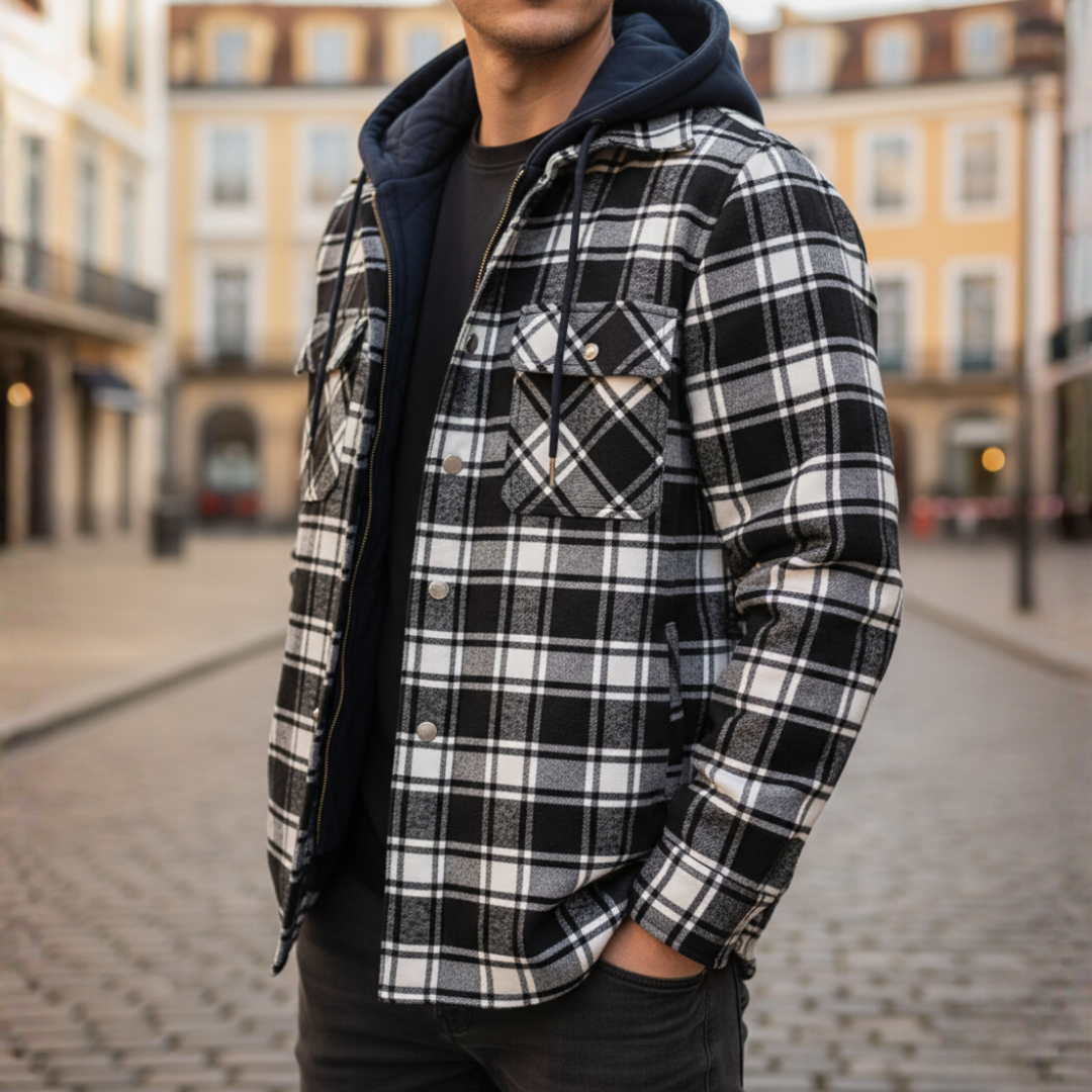 Giacca Uomo Flanella con Cappuccio e Zip