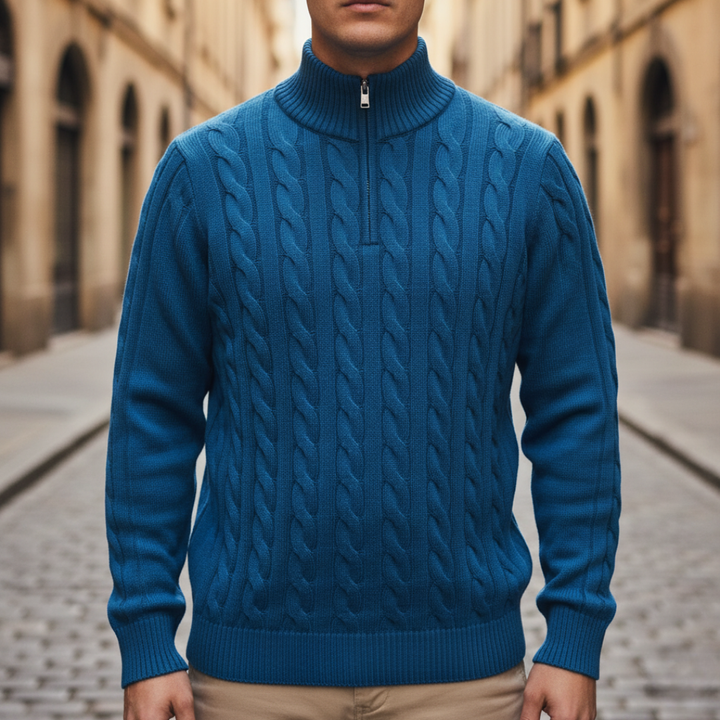 Uomo Maglione Treccia Mezza Zip