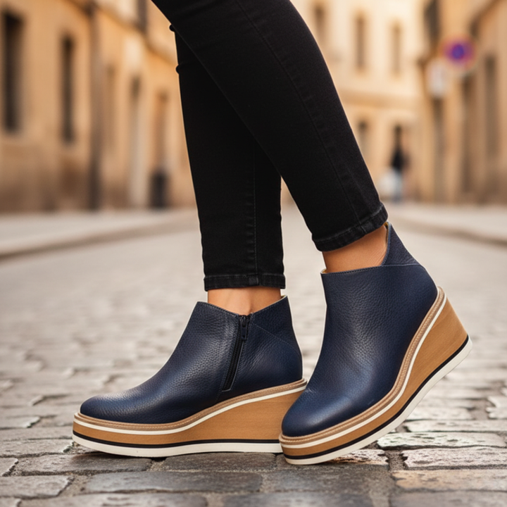 Stivaletti donna similpelle con zip e tacco wedge