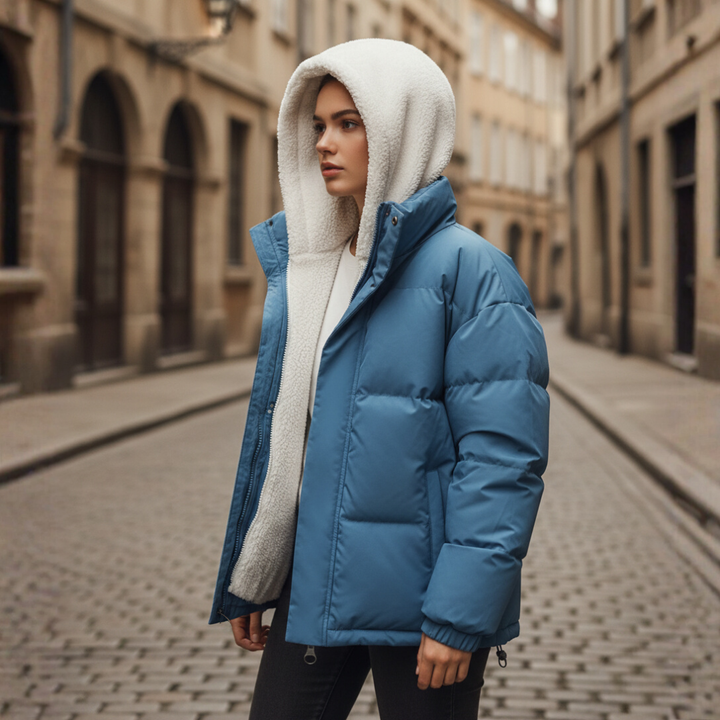 Women's Down Jacket with Hood Synthetic Fur Waterproof