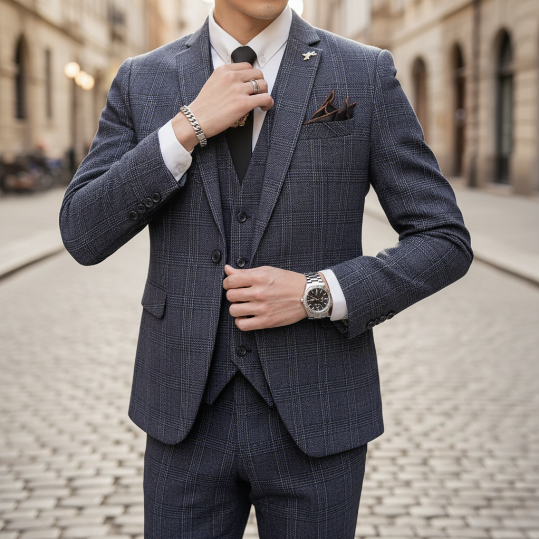 Herrenanzug 3-teilig aus kariertem Stoff