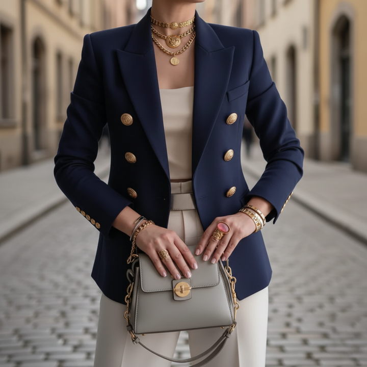 Women's Double-Breasted Blazer in Elegant Fabric